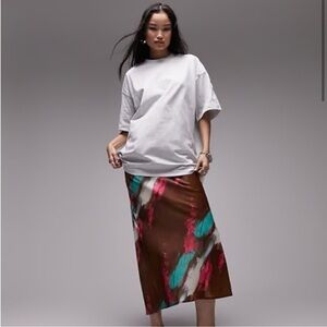 NWT Topshop Neon Brushstroke Satin Maxi Skirt